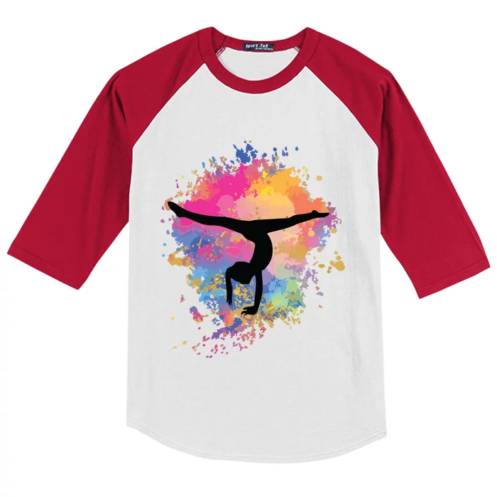 Girl Rainbow Gymnastics Female Gymnast Silhouette HandStand Kids Colorblock Raglan Jersey