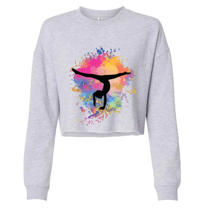 Girl Rainbow Gymnastics Female Gymnast Silhouette HandStand Cropped Pullover Crew