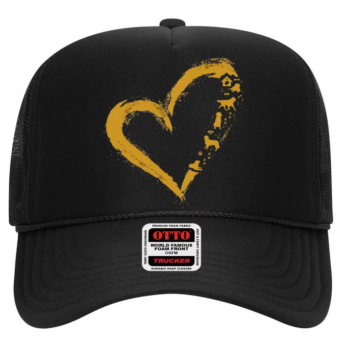 Golden Retriever Gold Dog Heart Shape Golden Dog Lover Gift High Crown Mesh Trucker Hat