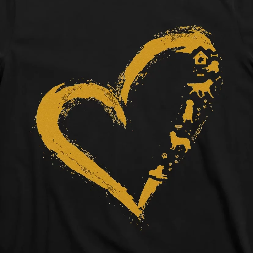 Golden Retriever Gold Dog Heart Shape Golden Dog Lover Gift T-Shirt