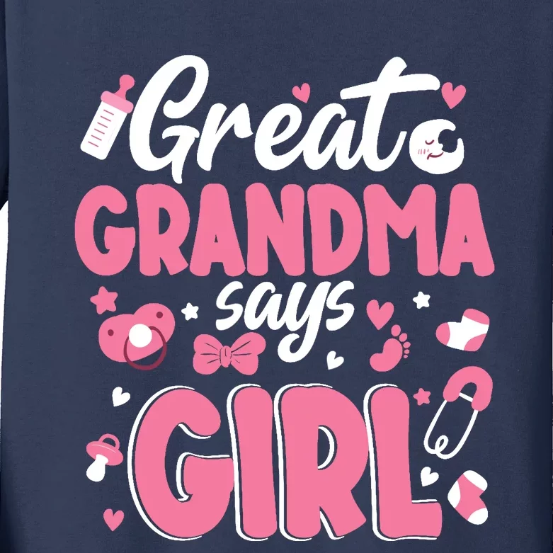 Gender Reveal Great Grandma Says Girl Baby Matching Family Long Sleeve Kids Long Sleeve Shirt