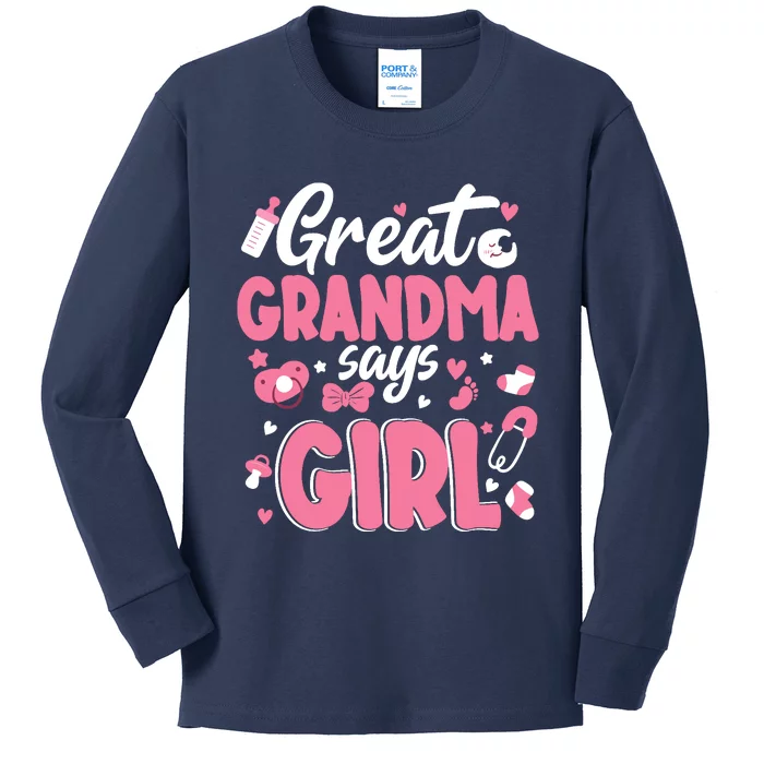 Gender Reveal Great Grandma Says Girl Baby Matching Family Long Sleeve Kids Long Sleeve Shirt