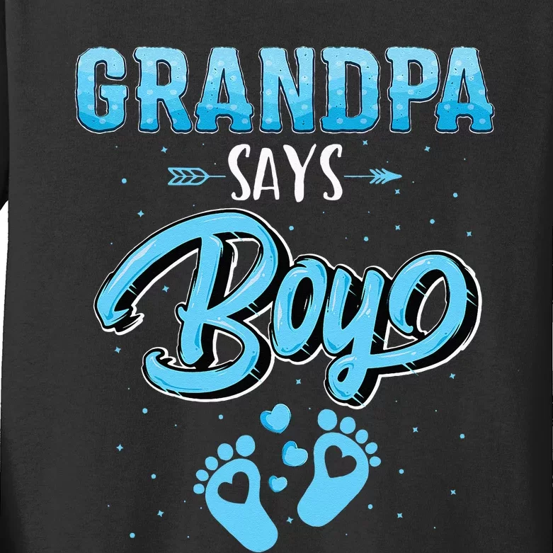 Gender Reveal Grandpa Says Boy Baby Matching Family Set Kids Long Sleeve Shirt