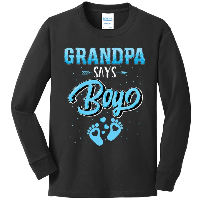 Gender Reveal Grandpa Says Boy Baby Matching Family Set Kids Long Sleeve Shirt