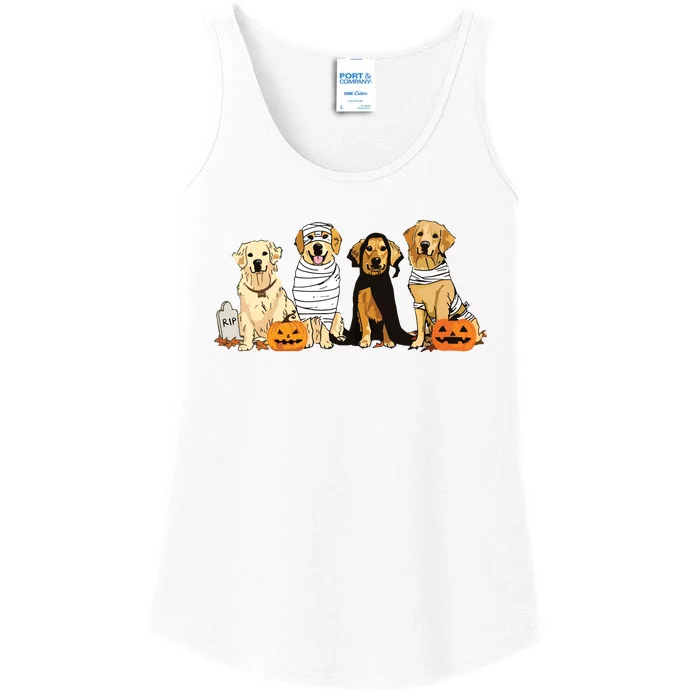 Golden Retriever Ghost Dog Halloween Golden Retriever Witch Vneck Ladies Essential Tank