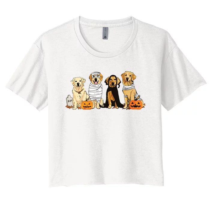 Golden Retriever Ghost Dog Halloween Golden Retriever Witch Vneck Women's Crop Top Tee