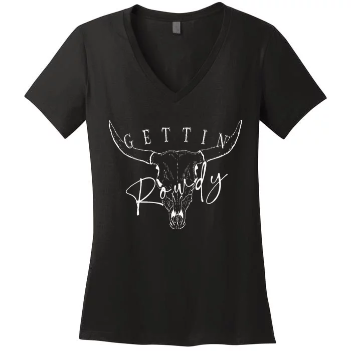 Getting Rowdy Getting Hitched Western Bachelorette Women's V-Neck T-Shirt