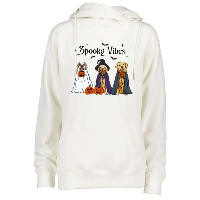 Golden Retriever Ghost Dogs Halloween Dog Witch Spooky Vibes Womens Funnel Neck Pullover Hood