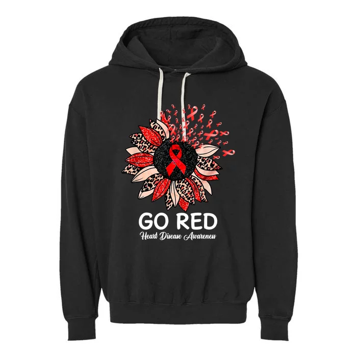 Go Red Heart Disease Awareness Month Ribbon Sunflower Gift Garment-Dyed Fleece Hoodie