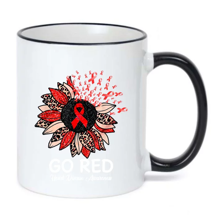 Go Red Heart Disease Awareness Month Ribbon Sunflower Gift Black Color Changing Mug