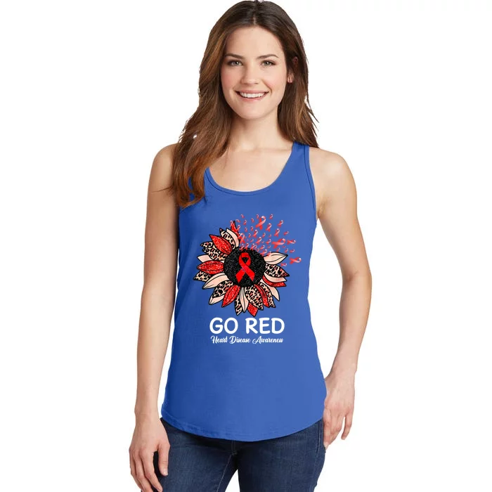 Go Red Heart Disease Awareness Month Ribbon Sunflower Gift Ladies Essential Tank