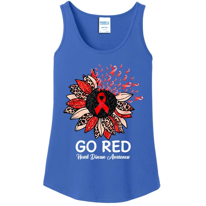 Go Red Heart Disease Awareness Month Ribbon Sunflower Gift Ladies Essential Tank