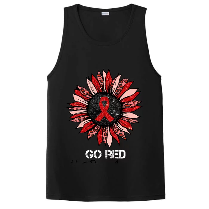 Go Red Heart Disease Awareness Month Ribbon Sunflower Gift Performance Tank