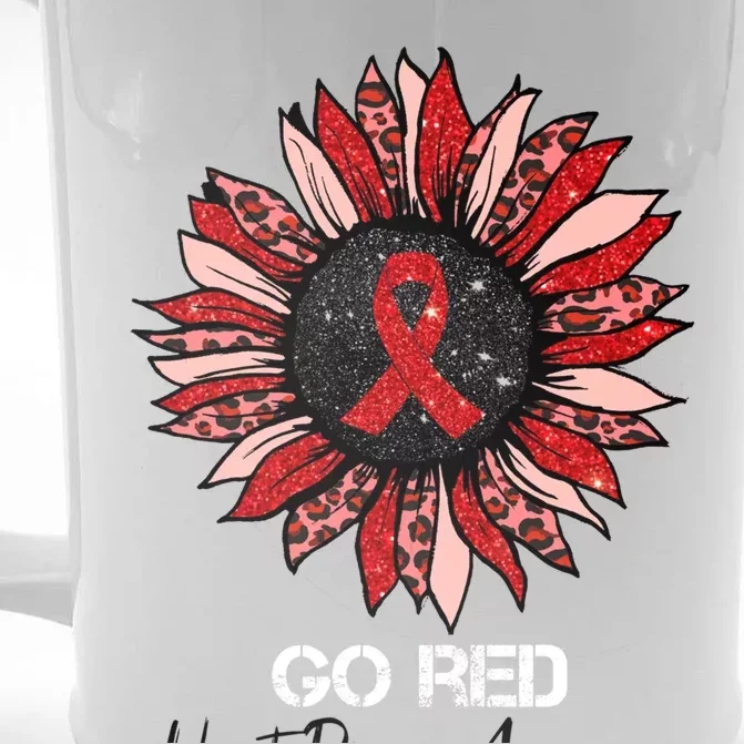 Go Red Heart Disease Awareness Month Ribbon Sunflower Gift Front & Back Beer Stein