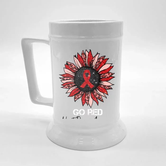 Go Red Heart Disease Awareness Month Ribbon Sunflower Gift Front & Back Beer Stein