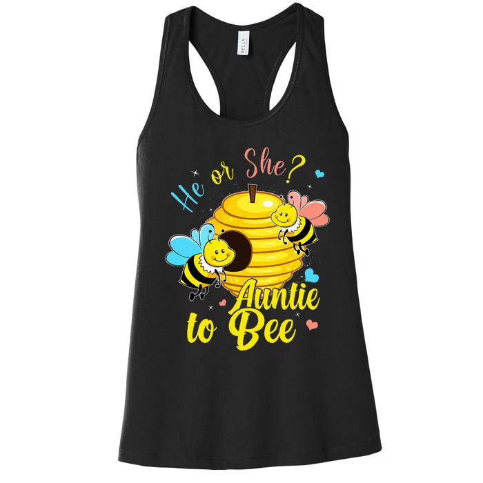 Gender Reveal He Or She Auntie To Bee Baby Announcement Women's Racerback Tank