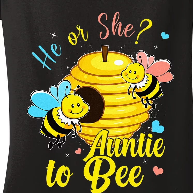 Gender Reveal He Or She Auntie To Bee Baby Announcement Women's V-Neck T-Shirt