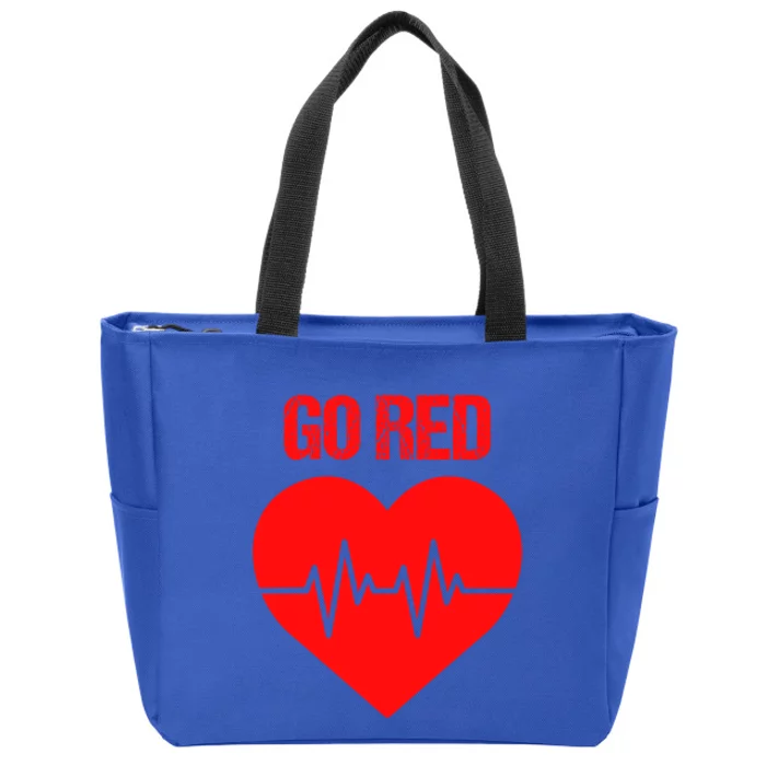 Go Red Heart Disease Awareness Red Heart Funny Gift Zip Tote Bag