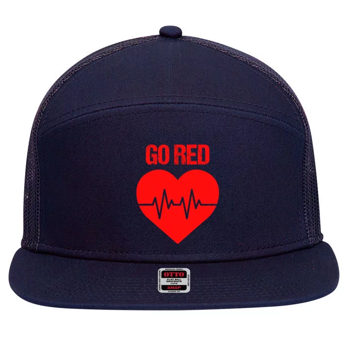 Go Red Heart Disease Awareness Red Heart Funny Gift 7 Panel Mesh Trucker Snapback Hat