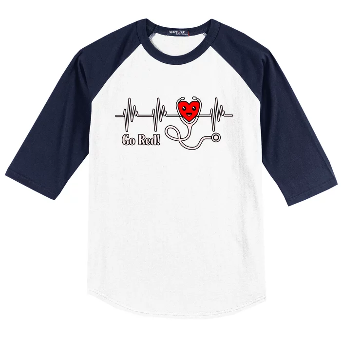 Go Red Heartbeat Heart Disease Awareness Survivor Graphic Cool Gift Baseball Sleeve Shirt