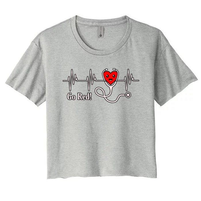 Go Red Heartbeat Heart Disease Awareness Survivor Graphic Cool Gift Women's Crop Top Tee