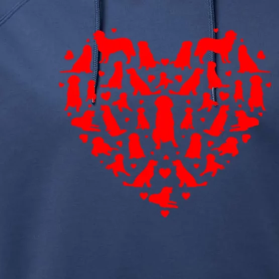 Golden Retrievers Hearts Love Dog Lover Valentines Day Gift Performance Fleece Hoodie