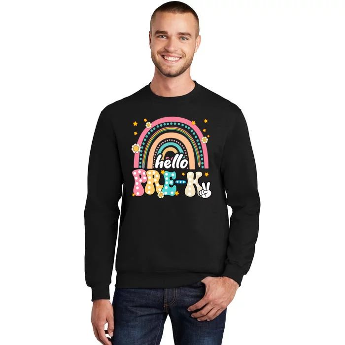 Groovy Rainbow Hello Pre K First Day Teacher Tall Sweatshirt