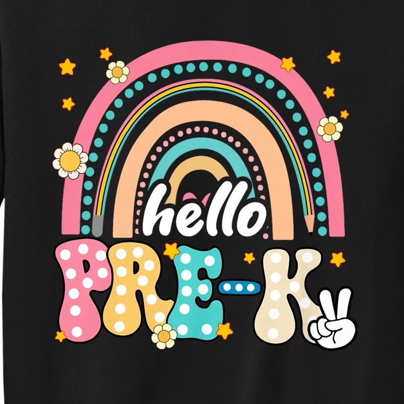 Groovy Rainbow Hello Pre K First Day Teacher Tall Sweatshirt