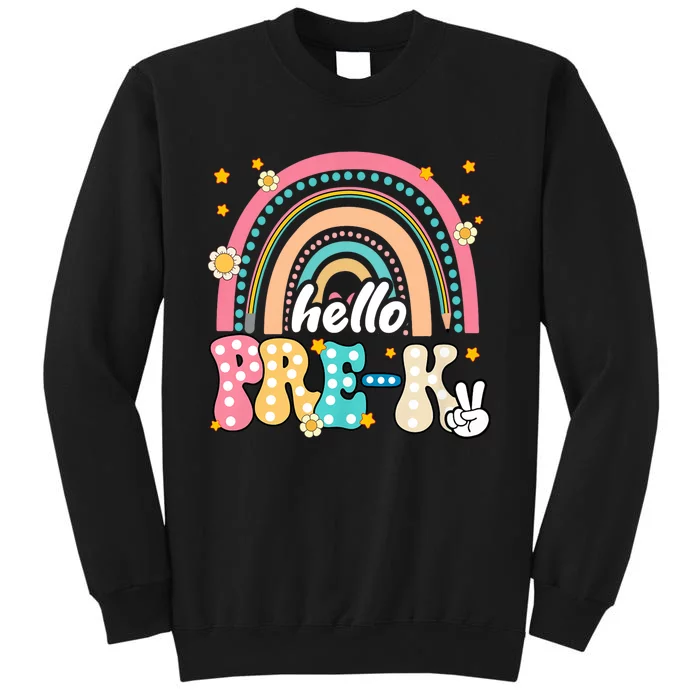 Groovy Rainbow Hello Pre K First Day Teacher Tall Sweatshirt