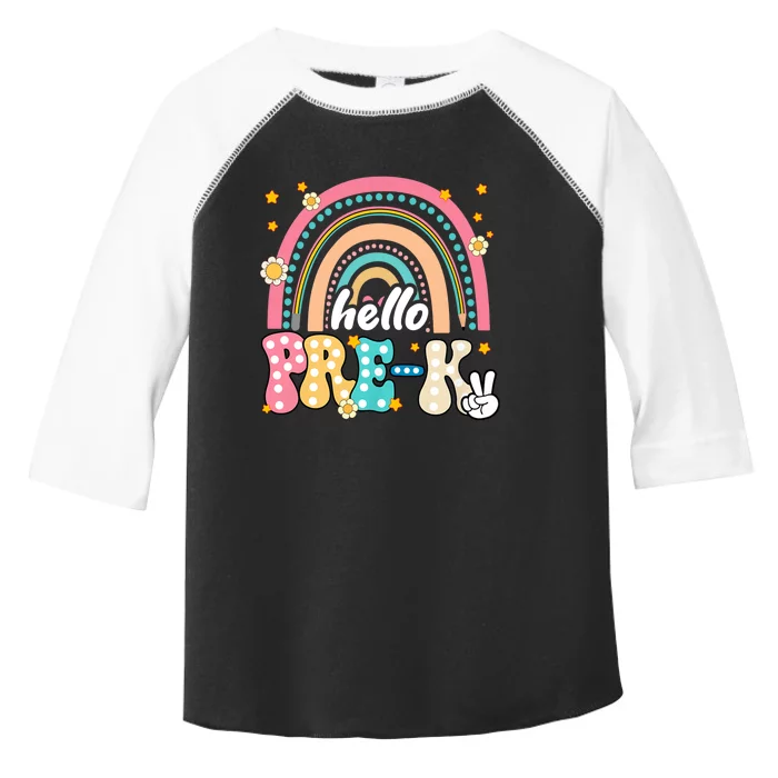 Groovy Rainbow Hello Pre K First Day Teacher Toddler Fine Jersey T-Shirt