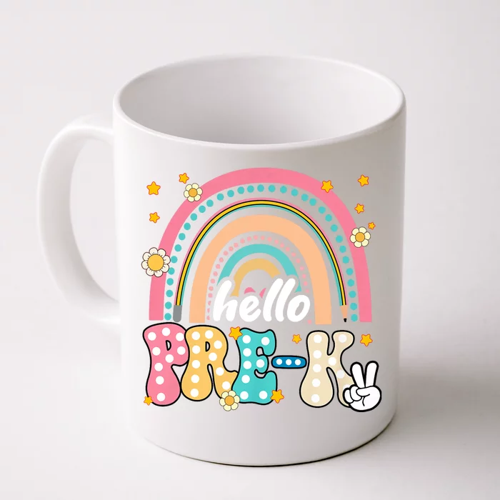 Groovy Rainbow Hello Pre K First Day Teacher Front & Back Coffee Mug