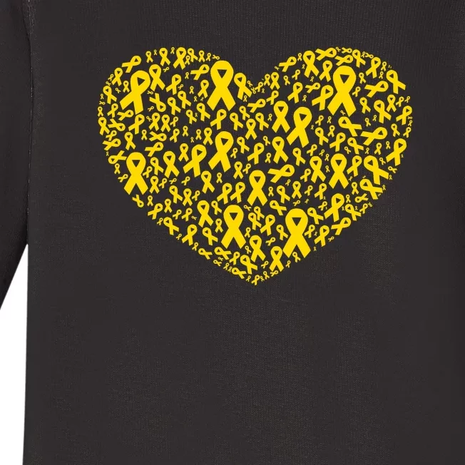 Gold Ribbon Heart Childhood Cancer Awareness Support Baby Long Sleeve Bodysuit