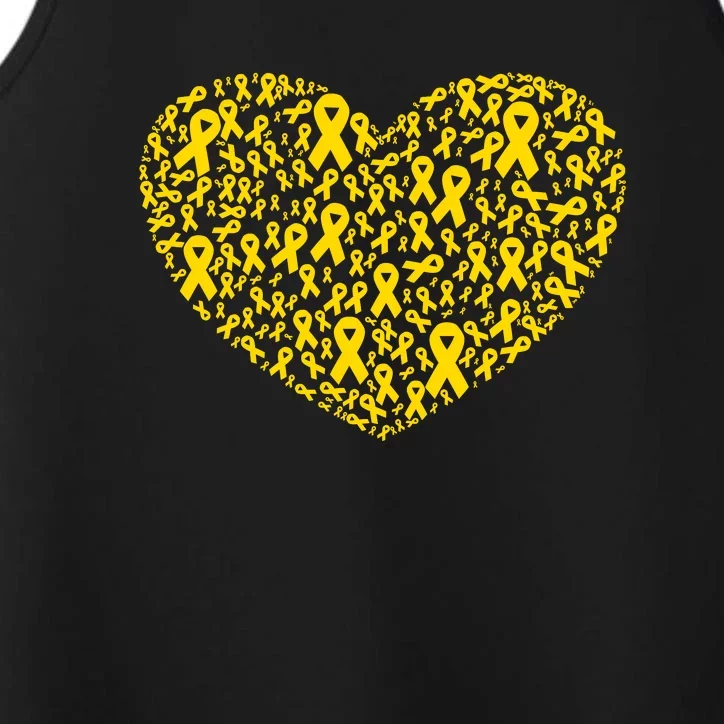 Gold Ribbon Heart Childhood Cancer Awareness Support Performance Tank