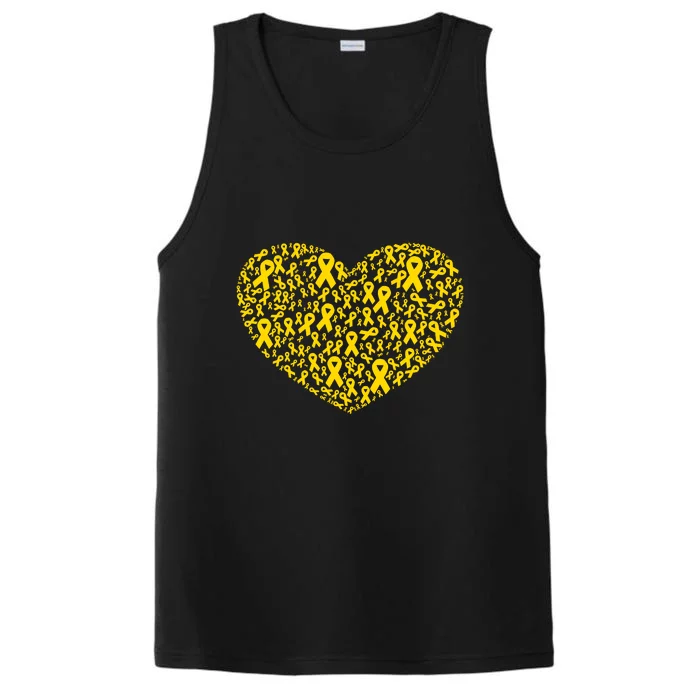 Gold Ribbon Heart Childhood Cancer Awareness Support Performance Tank