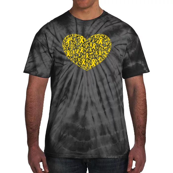 Gold Ribbon Heart Childhood Cancer Awareness Support Tie-Dye T-Shirt