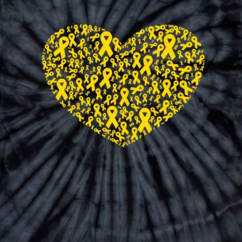 Gold Ribbon Heart Childhood Cancer Awareness Support Tie-Dye T-Shirt