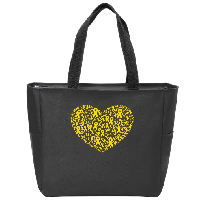 Gold Ribbon Heart Childhood Cancer Awareness Support Zip Tote Bag