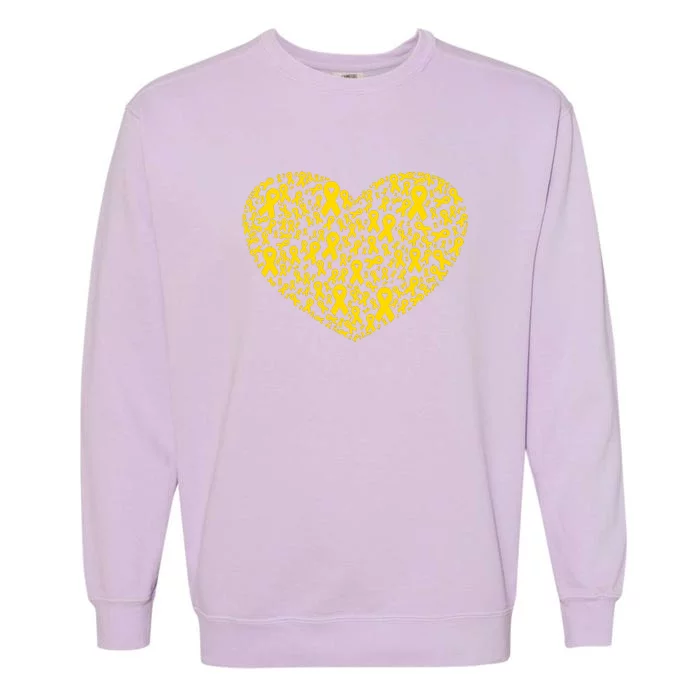 Gold Ribbon Heart Childhood Cancer Awareness Support Garment-Dyed Sweatshirt