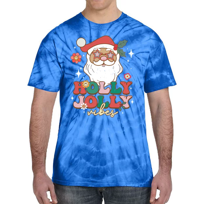 Groovy Retro Holly Xmas Jolly Vibes Santa Claus Christmas Great Gift Tie-Dye T-Shirt