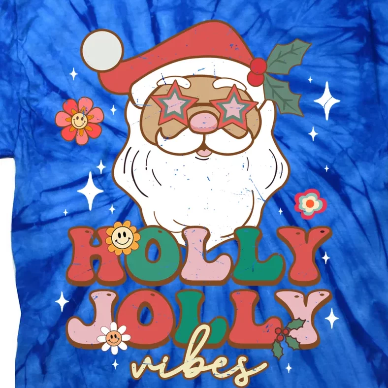 Groovy Retro Holly Xmas Jolly Vibes Santa Claus Christmas Great Gift Tie-Dye T-Shirt