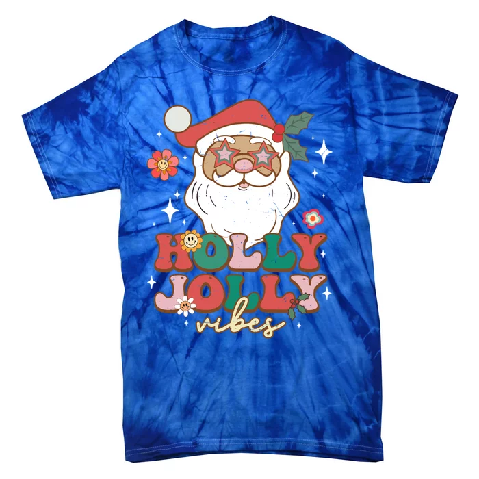 Groovy Retro Holly Xmas Jolly Vibes Santa Claus Christmas Great Gift Tie-Dye T-Shirt