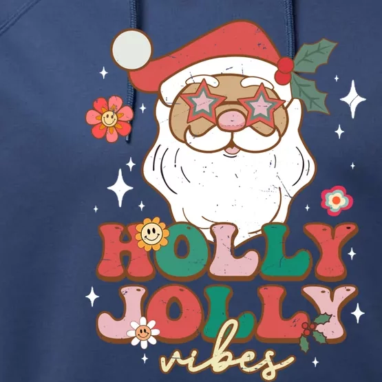 Groovy Retro Holly Xmas Jolly Vibes Santa Claus Christmas Great Gift Performance Fleece Hoodie