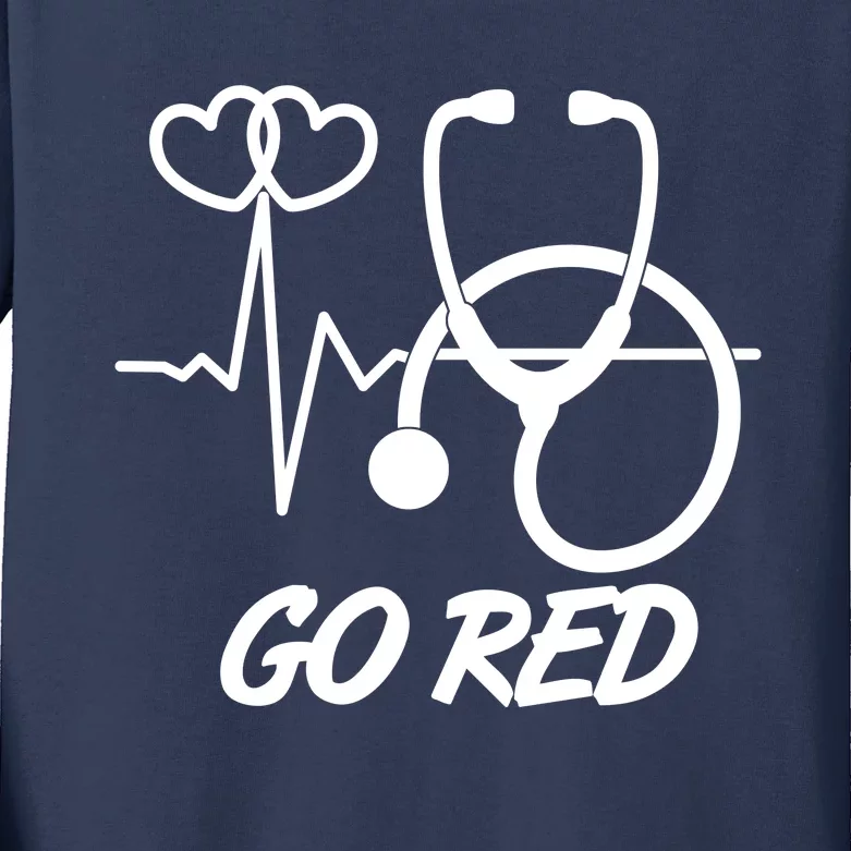 Go Red Heart Disease Awareness Month Wear Red Kids Long Sleeve Shirt