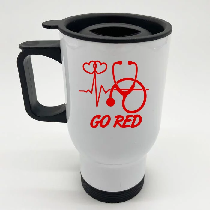 Go Red Heart Disease Awareness Month Wear Red Front & Back Stainless Steel Travel Mug