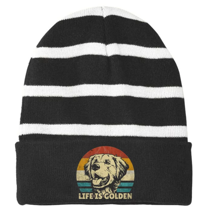 Golden Retriever Hund Life is golden retro vintage Striped Beanie with Solid Band