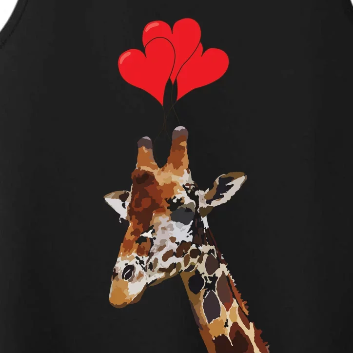 Giraffe Red Heart Valentines Day Gift For Women Performance Tank