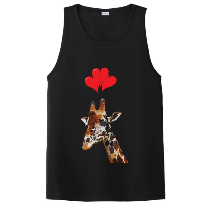 Giraffe Red Heart Valentines Day Gift For Women Performance Tank