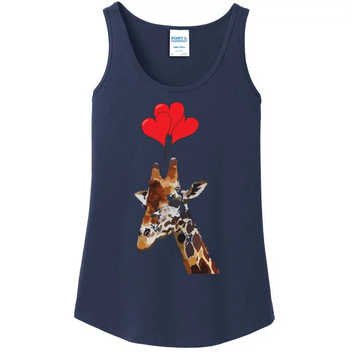 Giraffe Red Heart Valentines Day Gift For Women Ladies Essential Tank