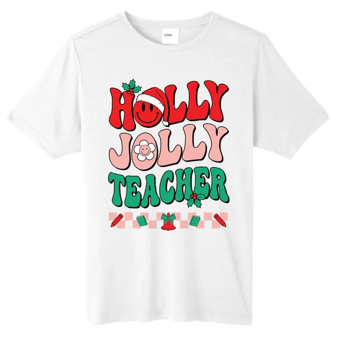 Groovy Retro Holly Xmas Jolly Teacher Christmas Vibes Hippie ChromaSoft Performance T-Shirt