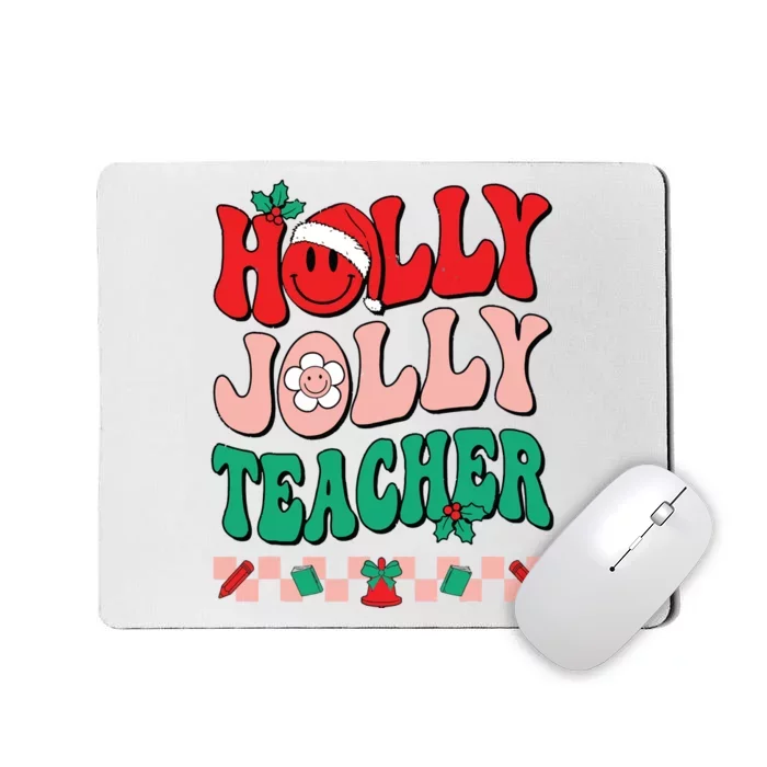 Groovy Retro Holly Xmas Jolly Teacher Christmas Vibes Hippie Mousepad